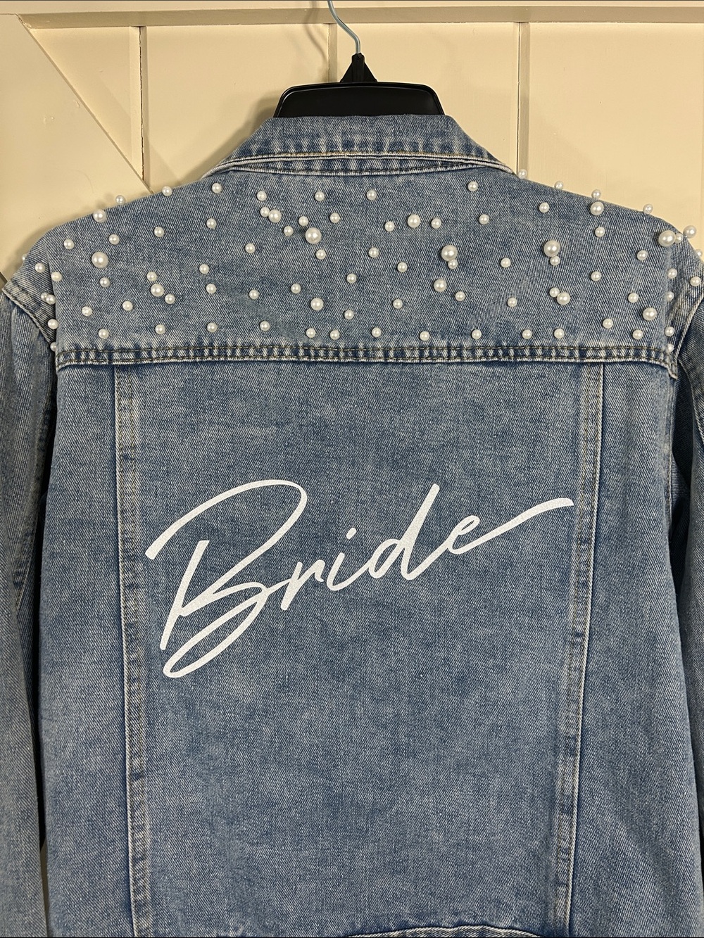 Women’s BRIDE Light Blue Denim Jacket with Pearl Studs - size S